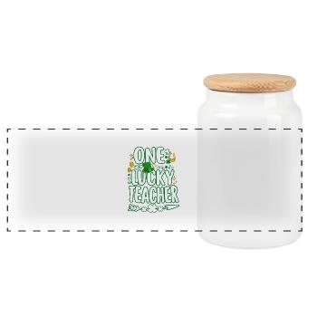 One Lucky Teacher St Patricks Day Teacher - Panoramic Cookie Jar with Wooden Lid - white - Front