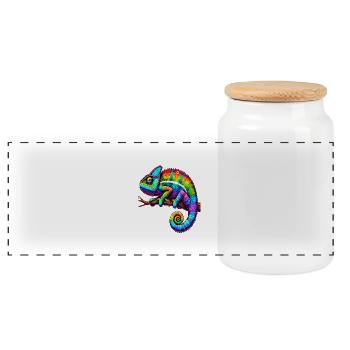 Chameleon - Panoramic Cookie Jar with Wooden Lid - white - Front