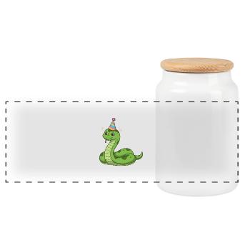 Animal Cartoon Party Snake - Panoramic Cookie Jar with Wooden Lid - white - Front