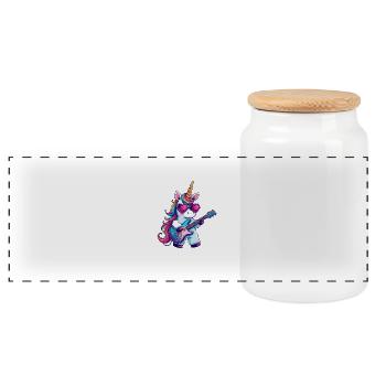 Unique unicorn with guitar and - Panoramic Cookie Jar with Wooden Lid - white - Front