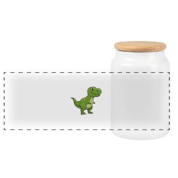Dino Cartoon Tyrannosaurus Rex - Panorama Keksdose mit Holzdeckel - Weiß - Vorne