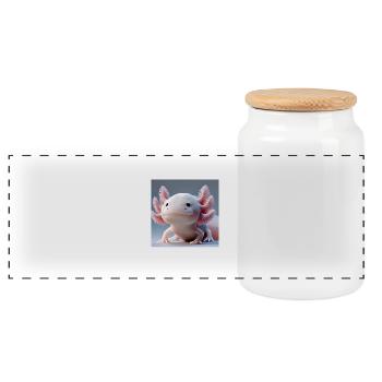 Cute Axolotl – Funny Water Creature - Panoramic Cookie Jar with Wooden Lid - white - Front