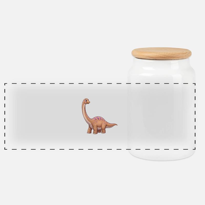 Dino Cartoon Apatosaurus - Panoramic Cookie Jar with Wooden Lid - white