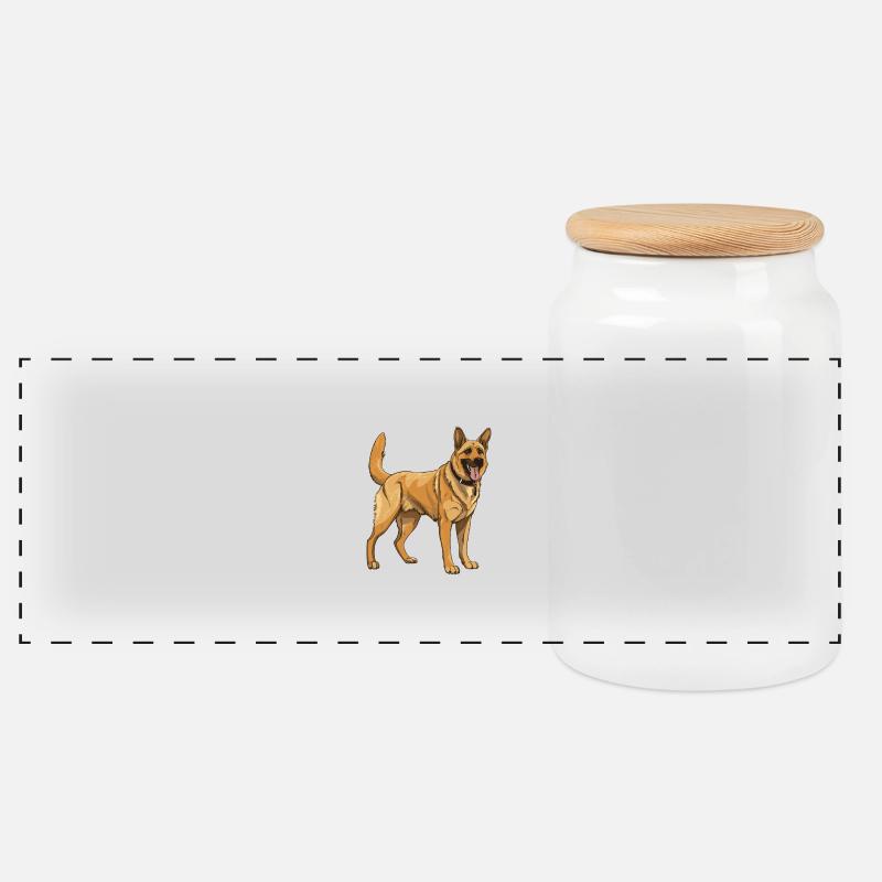 Schäferhund Hund - Panorama Keksdose mit Holzdeckel - Weiß