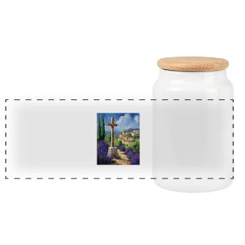 Croix devant le village de montagne chrétien grec d’Ölgem - Boîte à biscuits avec couvercle en bois - blanc - Devant