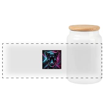 Cyberpunk Panther – Neon Style - Panoramic Cookie Jar with Wooden Lid - white - Front