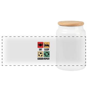 Eat Sleep Soccer Repeat Soccer Saying - Panoramic Cookie Jar with Wooden Lid - white - Front