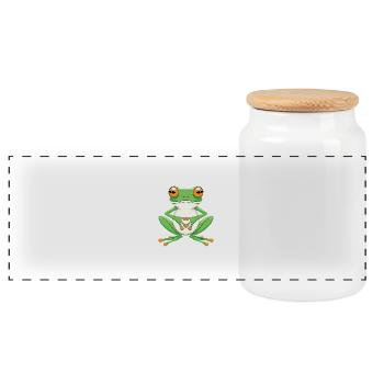 Meditating frog with big eyes - Panoramic Cookie Jar with Wooden Lid - white - Front
