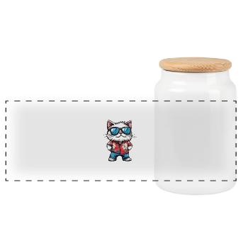 Katze Comic Cool Sommer - Panorama Keksdose mit Holzdeckel - Weiß - Vorne