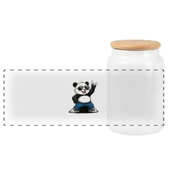 Musique rock drôle de panda - Boîte à biscuits avec couvercle en bois - blanc - Devant