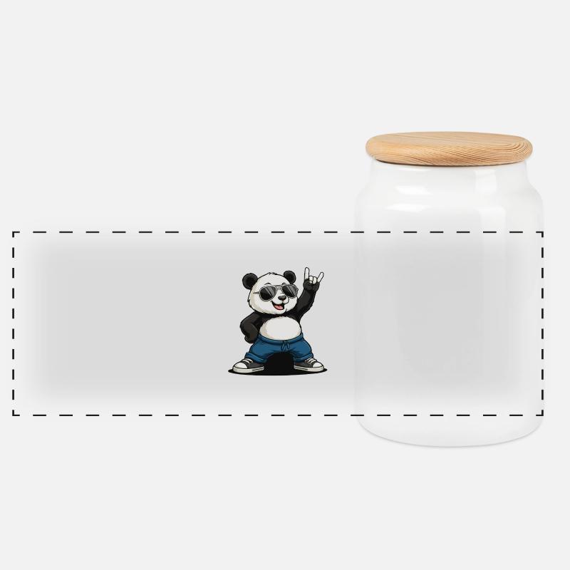 Lustiger Panda Rock Musik - Panorama Keksdose mit Holzdeckel - Weiß