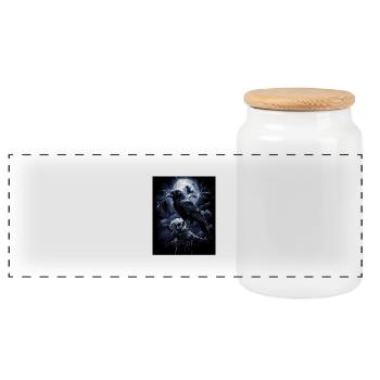 Raven Skull Moon Dark Gothic Black Crow - Panoramic Cookie Jar with Wooden Lid - white - Front