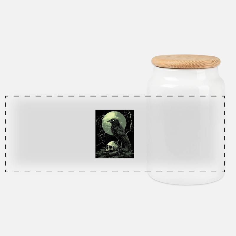 Rabe Totenkopf Mond Düster Gothic Schwarze Krähe - Panorama Keksdose mit Holzdeckel - Weiß
