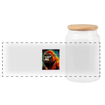 Gorilla Porträt - Panorama Keksdose mit Holzdeckel - Weiß - Vorne