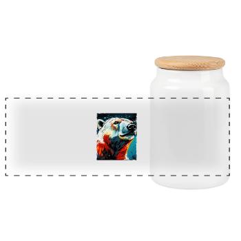 Polar Bear Portrait Polar Bear - Panoramic Cookie Jar with Wooden Lid - white - Front