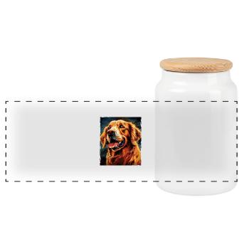 Golden Retriever Dog Portrait - Panoramic Cookie Jar with Wooden Lid - white - Front