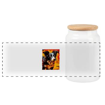 Border Collie Chien Portrait - Boîte à biscuits avec couvercle en bois - blanc - Devant