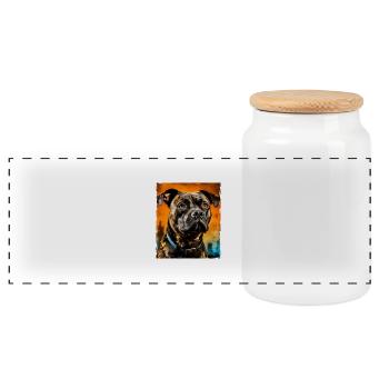 Staffordshire Bull Terrier Hund Porträt - Panorama Keksdose mit Holzdeckel - Weiß - Vorne