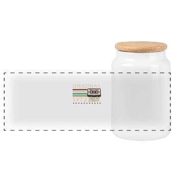 53rd Birthday Original April Vintage 1972 - Panoramic Cookie Jar with Wooden Lid - white - Front