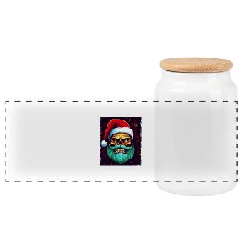 Santa Claus Skull - Panoramic Cookie Jar with Wooden Lid - white - Front