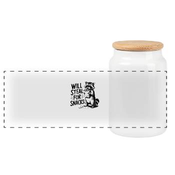 Raccoon Funny Snacks Humor Saying - Panoramic Cookie Jar with Wooden Lid - white - Front