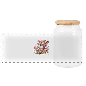 Lapin rétro de Pâques avec des verres et des fleurs - Boîte à biscuits avec couvercle en bois - blanc - Devant