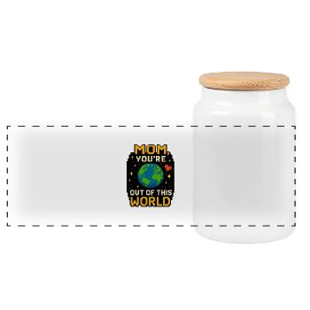 Mom, You're Out of This World – Pixel Space - Panoramic Cookie Jar with Wooden Lid - white - Front
