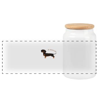 Cute dachshund with french text - Panoramic Cookie Jar with Wooden Lid - white - Front