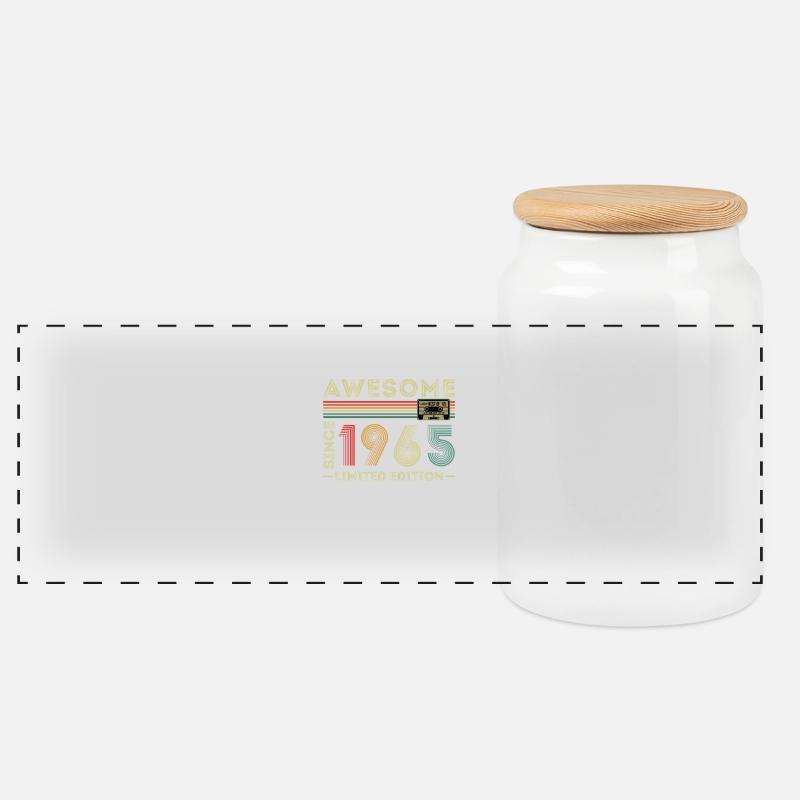 1965 Vintage Retro Geburtstagsgeschenk - Panorama Keksdose mit Holzdeckel - Weiß