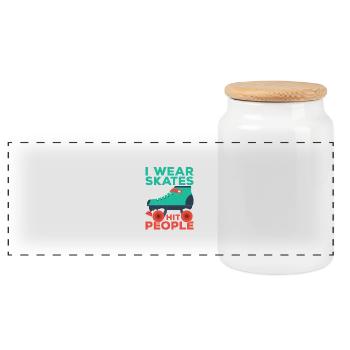 Je porte des patins et des tueurs à gages Roller Derby Patinage - Boîte à biscuits avec couvercle en bois - blanc - Devant