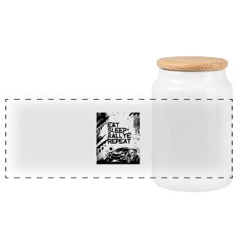EAT SLEEP RALLYE REPEAT - Panorama Keksdose mit Holzdeckel - Weiß - Vorne