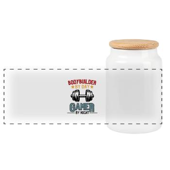 Funny Gamer Bodybuilder Saying - Panoramic Cookie Jar with Wooden Lid - white - Front