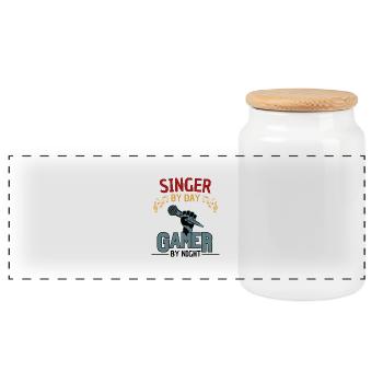 funny singer gamer saying - Panoramic Cookie Jar with Wooden Lid - white - Front