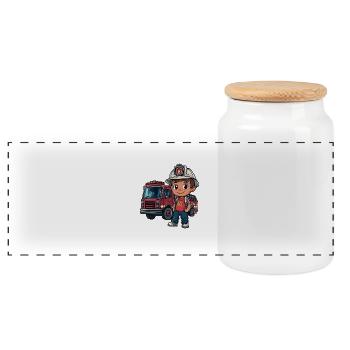 Children's Fire Brigade - Panoramic Cookie Jar with Wooden Lid - white - Front