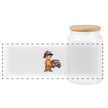 Children's Fire Brigade - Panoramic Cookie Jar with Wooden Lid - white - Front