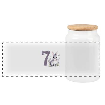 7ème anniversaire 7 ans Bunny Bunny Lavande Violet - Boîte à biscuits avec couvercle en bois - blanc - Devant