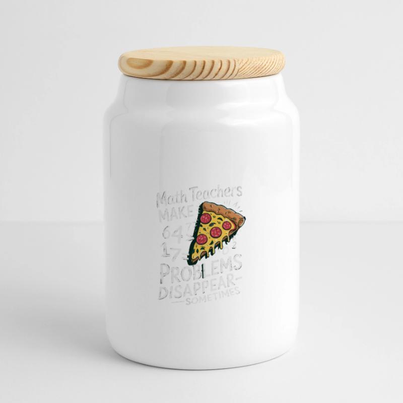 Funny Math Teacher Design Pizza & Problem Solving Panoramic Cookie Jar with Wooden Lid