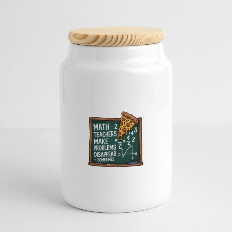 Funny Math Teacher Design Pizza & Problem Solving Panoramic Cookie Jar with Wooden Lid