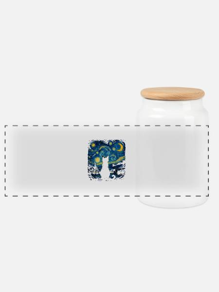 Gatto Silhouette Notte Stellata - Biscottiera con coperchio in legno - bianco