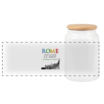 Rome 2025 JubileePilgrims of Hope English classic - Panoramic Cookie Jar with Wooden Lid - white - Front