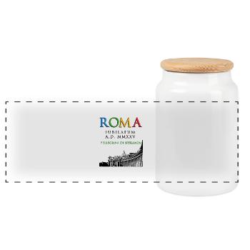 Rome 2025 Jubilee Pilgrims of Hope, classic - Panoramic Cookie Jar with Wooden Lid - white - Front