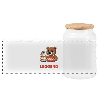 Dad Level: Leggends Grill Master Bear - Panoramic Cookie Jar with Wooden Lid - white - Front