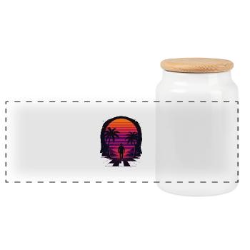 Synthwave Cowboy - Clothing Desert - Panoramic Cookie Jar with Wooden Lid - white - Front