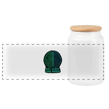 Eat Sleep Code Repeat Geek Design - Panoramic Cookie Jar with Wooden Lid - white - Front