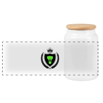 Coat of arms badminton - Panoramic Cookie Jar with Wooden Lid - white - Front