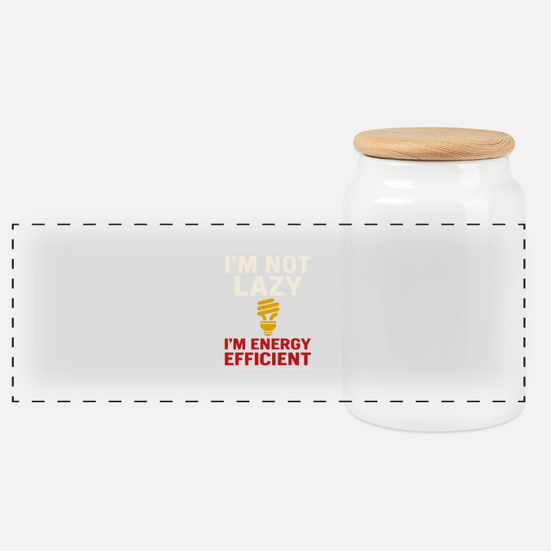 I'm not lazy, I'm energy efficient - Panoramic Cookie Jar with Wooden Lid - white