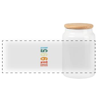 August 1995 Retro Vintage Birthday Gift - Panoramic Cookie Jar with Wooden Lid - white - Front