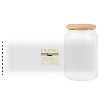 1995 Vintage Retro Geburtstagsgeschenk - Panorama Keksdose mit Holzdeckel - Weiß - Vorne