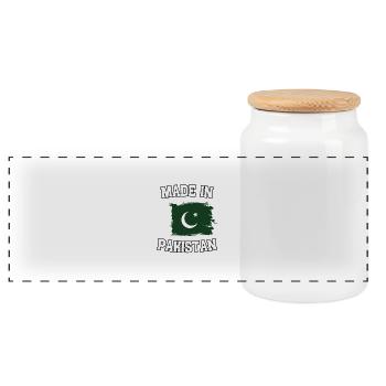 Made in Pakistan - Panoramic Cookie Jar with Wooden Lid - white - Front