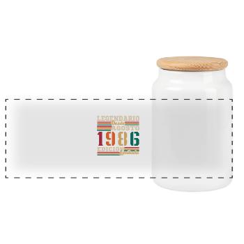 August 1986 Retro Vintage Birthday Gift - Panoramic Cookie Jar with Wooden Lid - white - Front